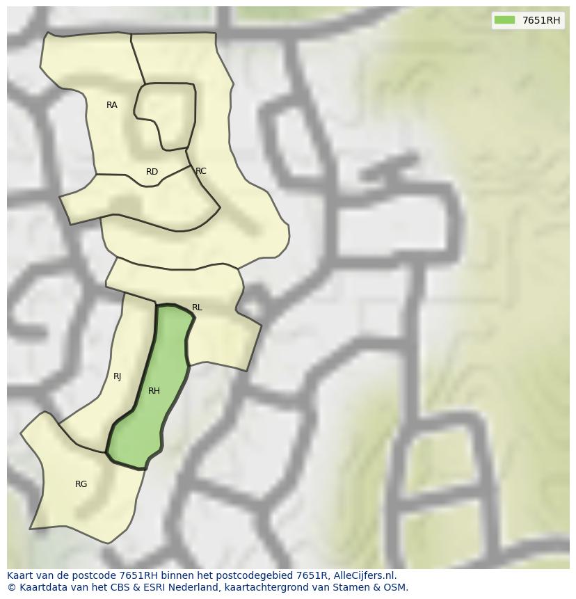 Afbeelding van het postcodegebied 7651 RH op de kaart.