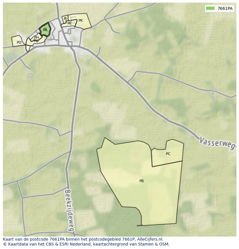 Afbeelding van het postcodegebied 7661 PA op de kaart.