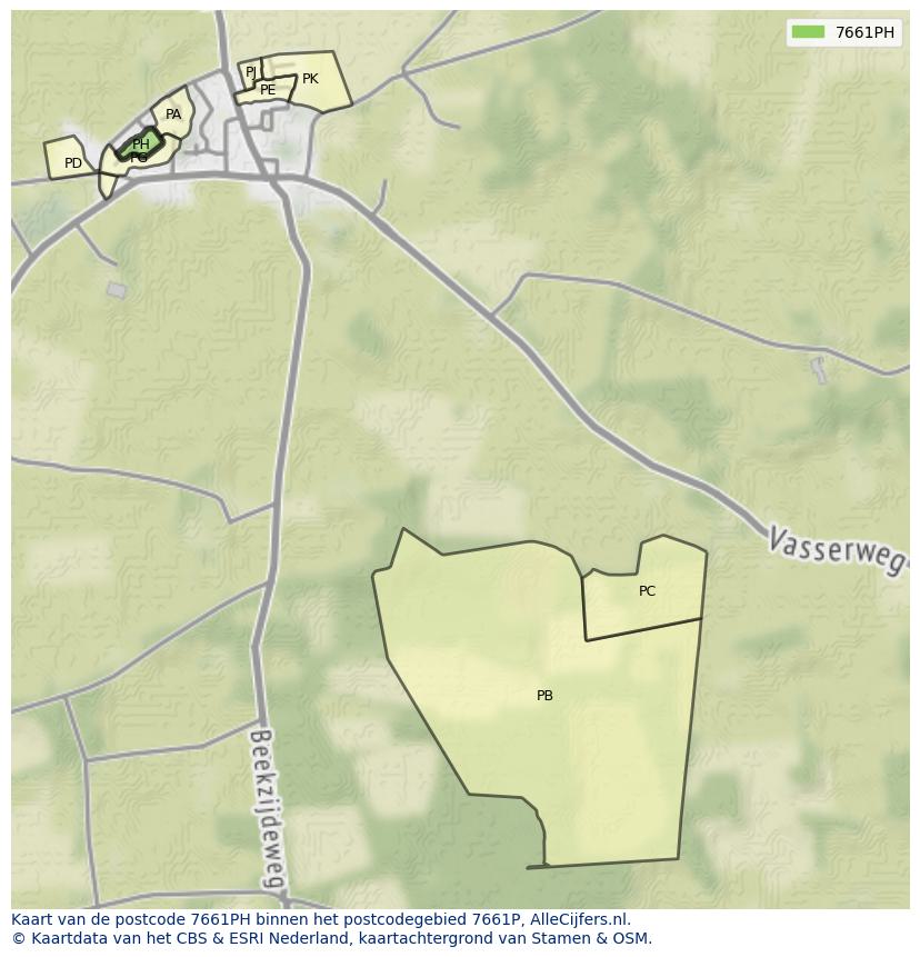 Afbeelding van het postcodegebied 7661 PH op de kaart.