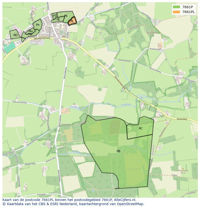Afbeelding van het postcodegebied 7661 PL op de kaart.