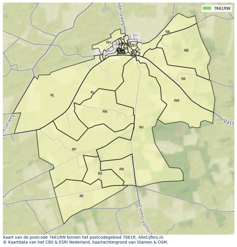Afbeelding van het postcodegebied 7661 RW op de kaart.