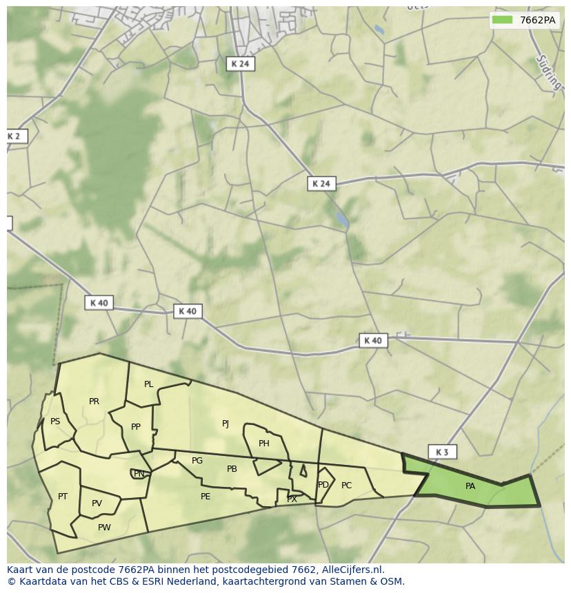 Afbeelding van het postcodegebied 7662 PA op de kaart.