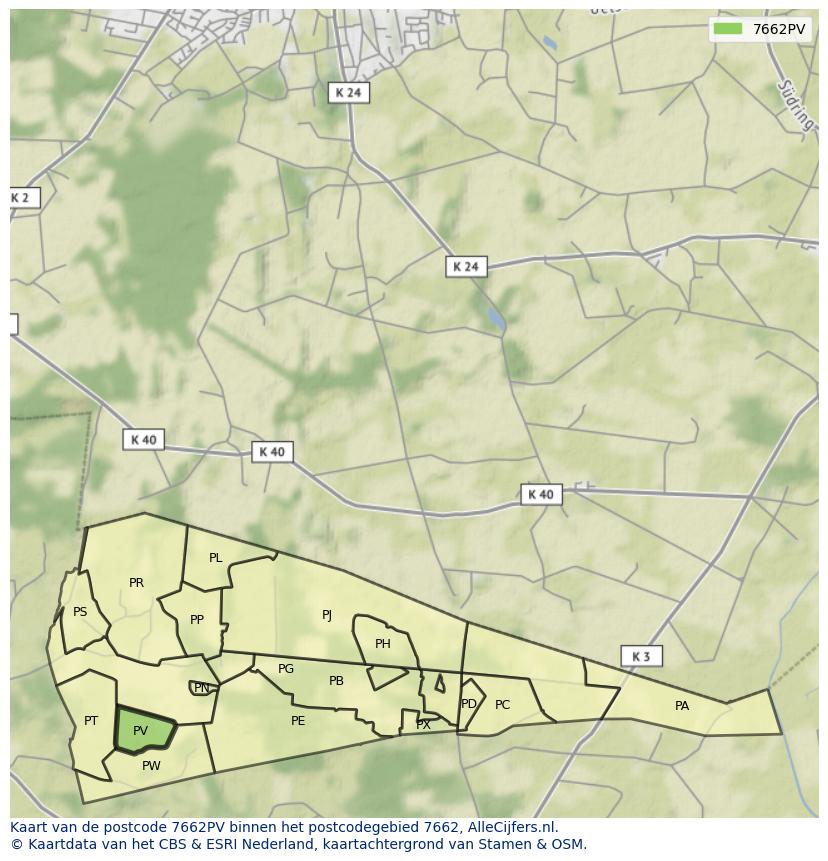 Afbeelding van het postcodegebied 7662 PV op de kaart.