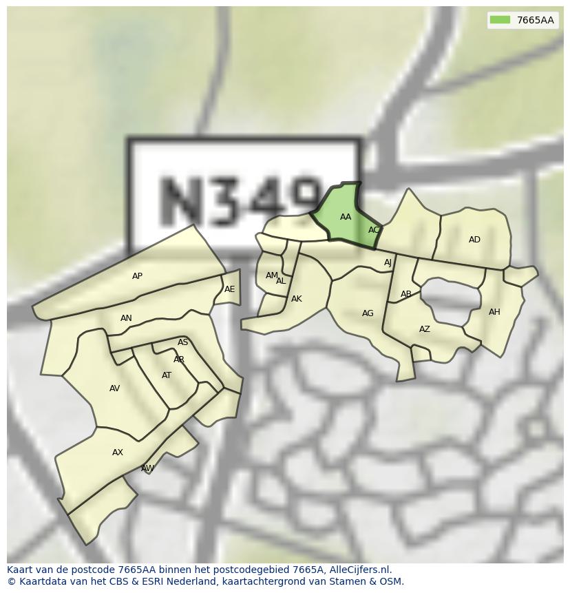 Afbeelding van het postcodegebied 7665 AA op de kaart.