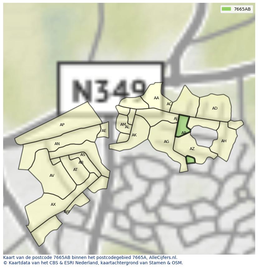 Afbeelding van het postcodegebied 7665 AB op de kaart.