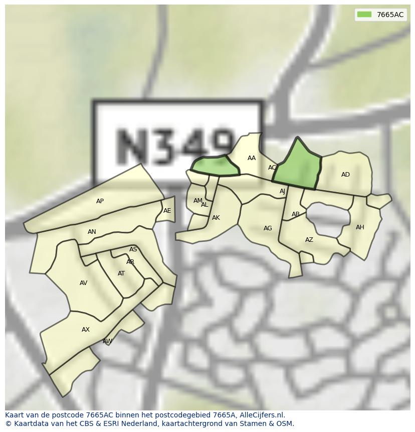 Afbeelding van het postcodegebied 7665 AC op de kaart.