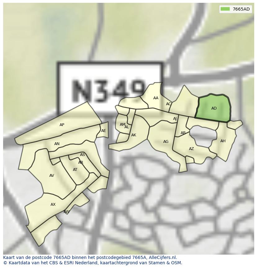 Afbeelding van het postcodegebied 7665 AD op de kaart.