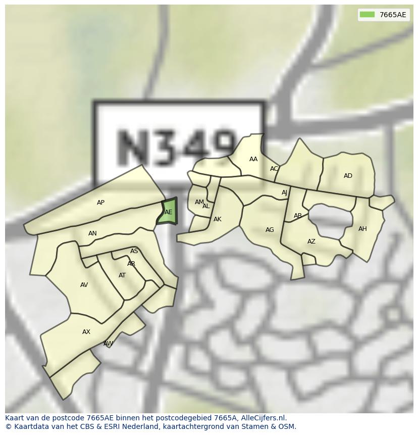Afbeelding van het postcodegebied 7665 AE op de kaart.