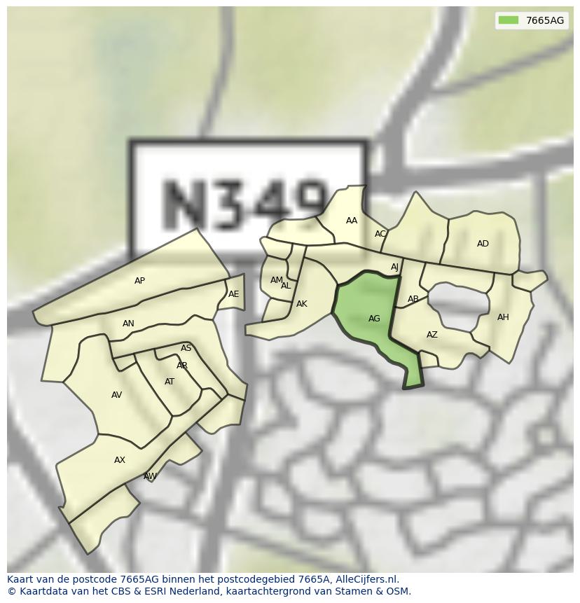Afbeelding van het postcodegebied 7665 AG op de kaart.