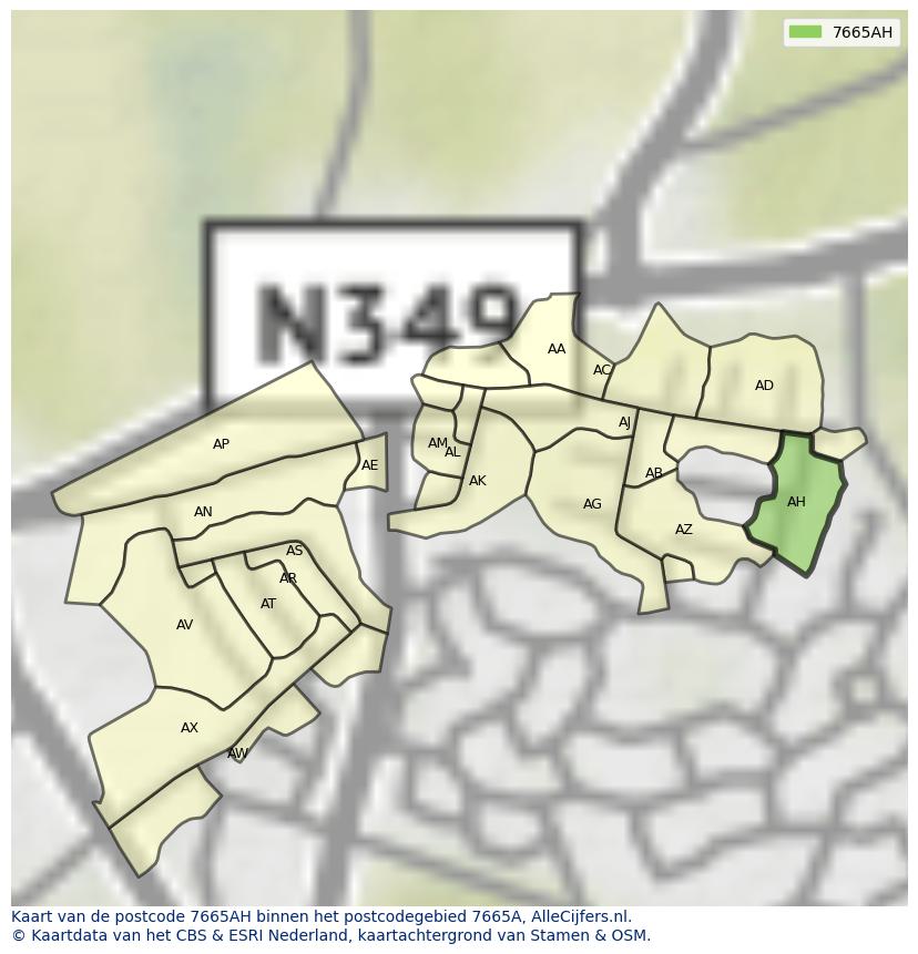 Afbeelding van het postcodegebied 7665 AH op de kaart.