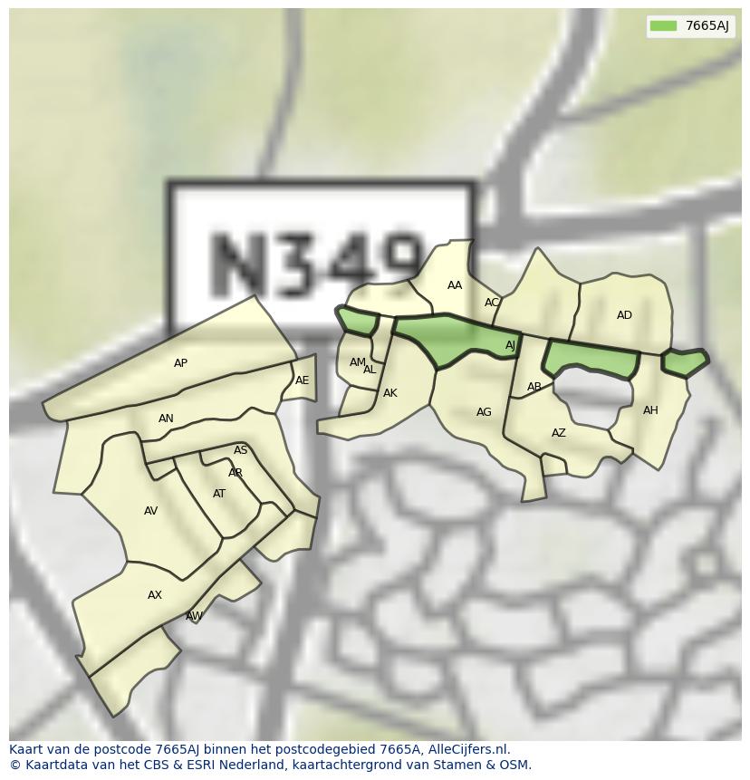 Afbeelding van het postcodegebied 7665 AJ op de kaart.