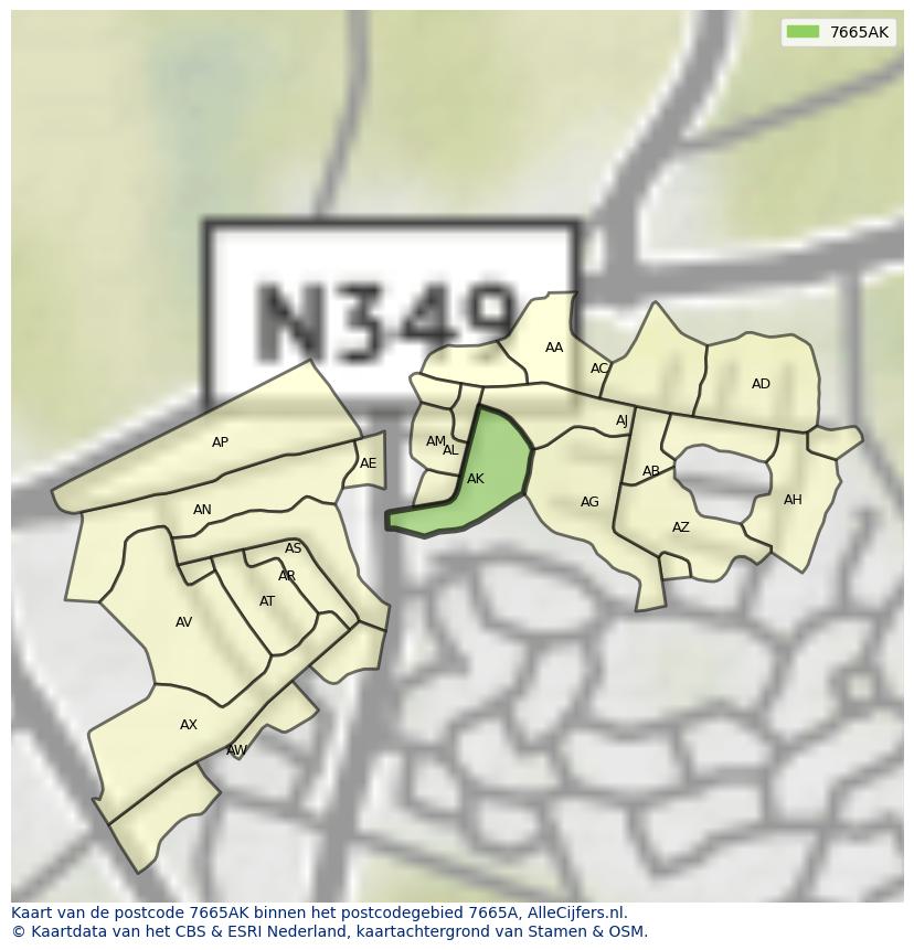 Afbeelding van het postcodegebied 7665 AK op de kaart.