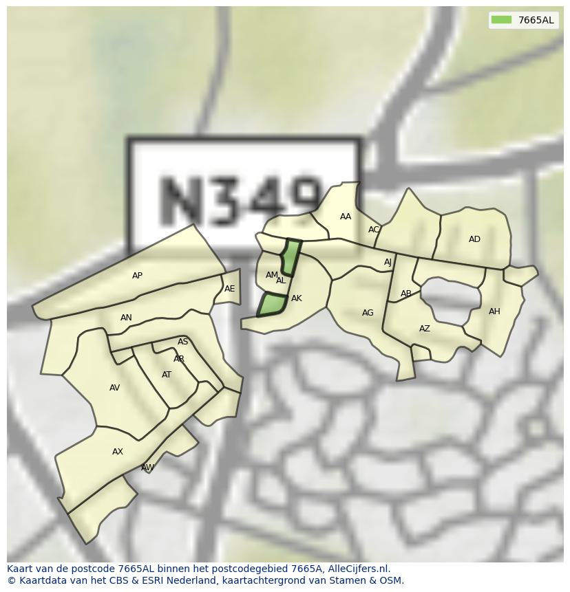 Afbeelding van het postcodegebied 7665 AL op de kaart.