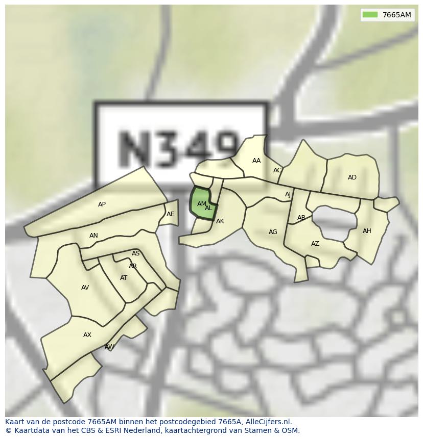 Afbeelding van het postcodegebied 7665 AM op de kaart.