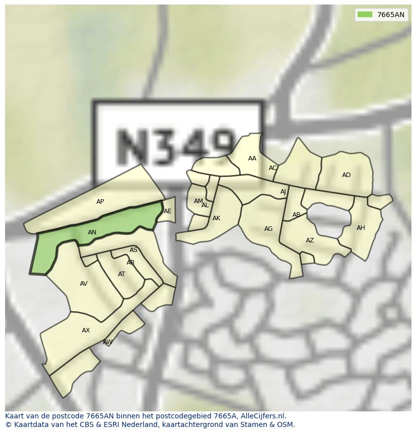 Afbeelding van het postcodegebied 7665 AN op de kaart.