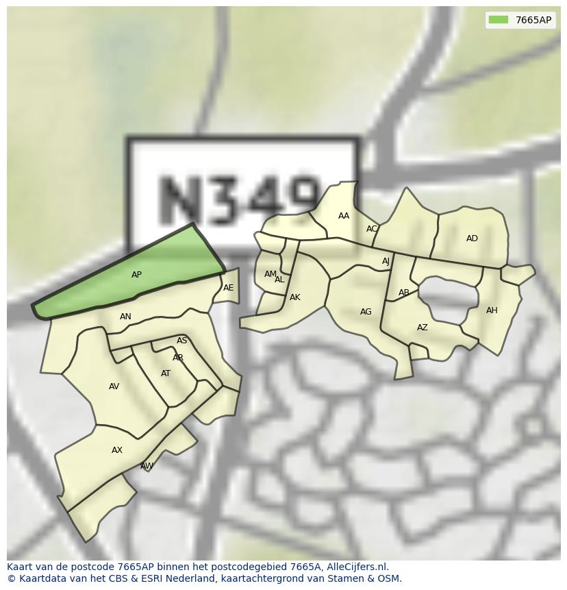 Afbeelding van het postcodegebied 7665 AP op de kaart.