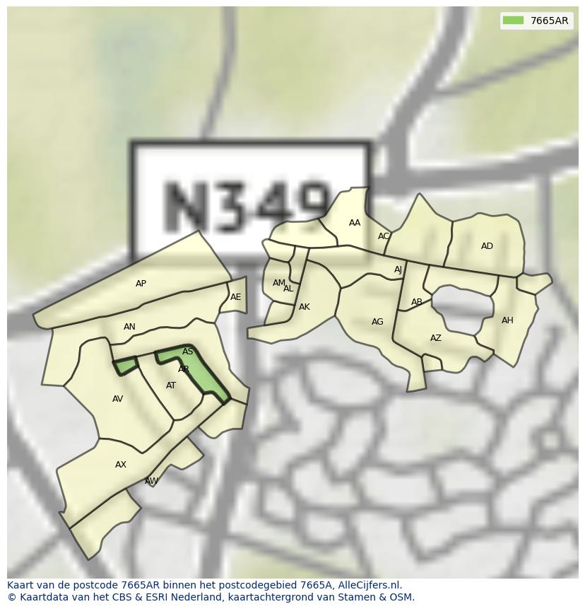 Afbeelding van het postcodegebied 7665 AR op de kaart.