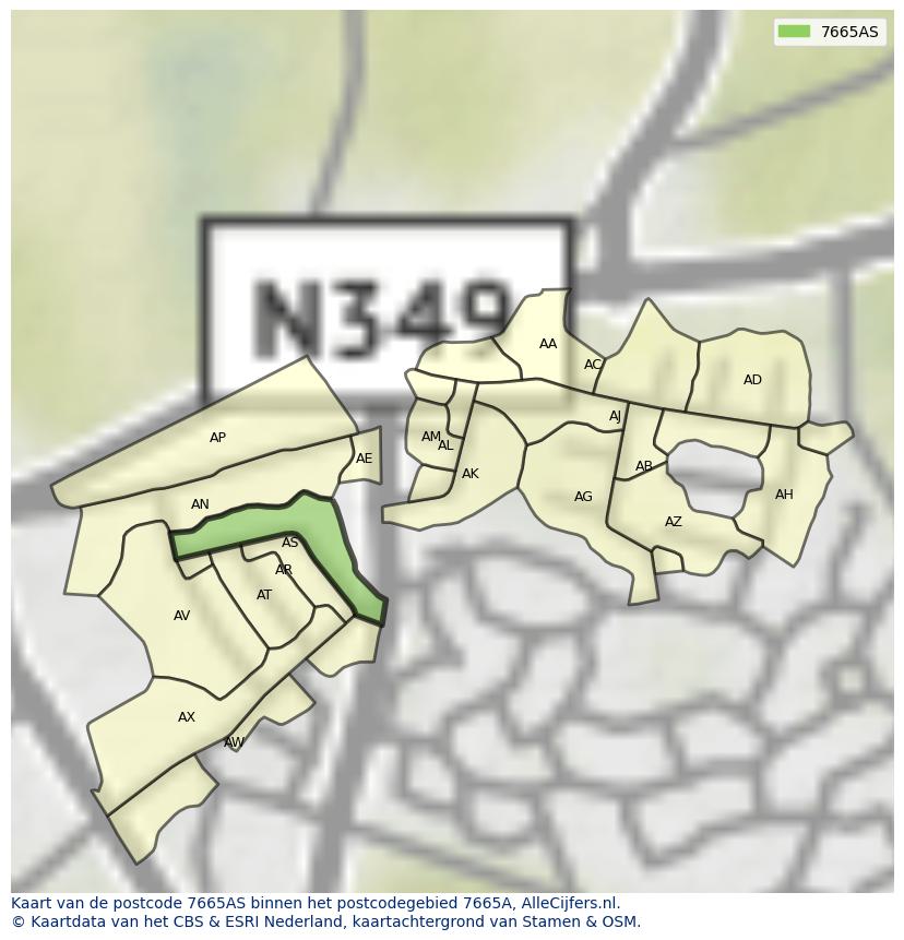 Afbeelding van het postcodegebied 7665 AS op de kaart.