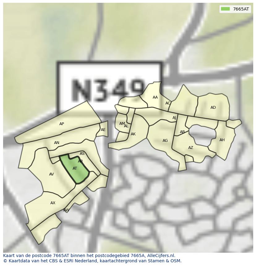 Afbeelding van het postcodegebied 7665 AT op de kaart.