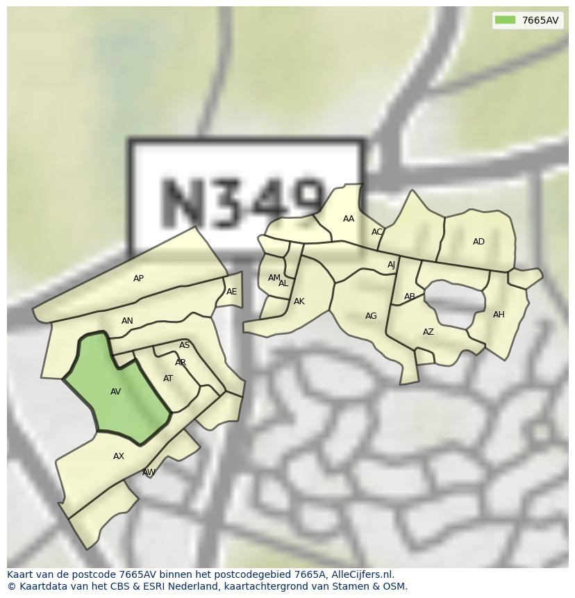 Afbeelding van het postcodegebied 7665 AV op de kaart.