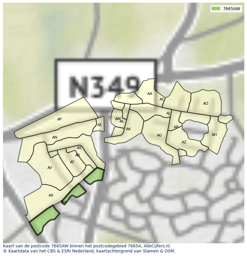 Afbeelding van het postcodegebied 7665 AW op de kaart.