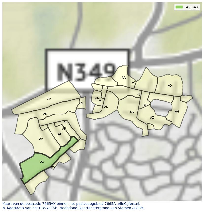 Afbeelding van het postcodegebied 7665 AX op de kaart.