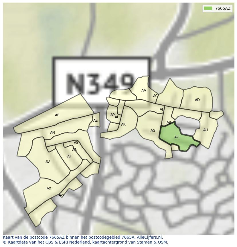 Afbeelding van het postcodegebied 7665 AZ op de kaart.