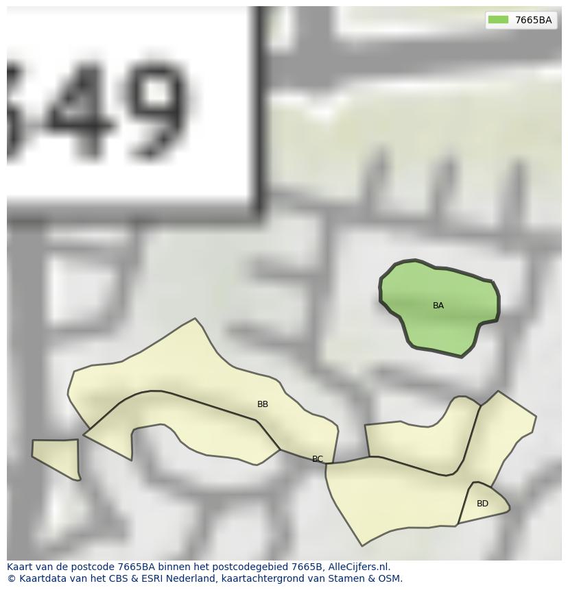 Afbeelding van het postcodegebied 7665 BA op de kaart.