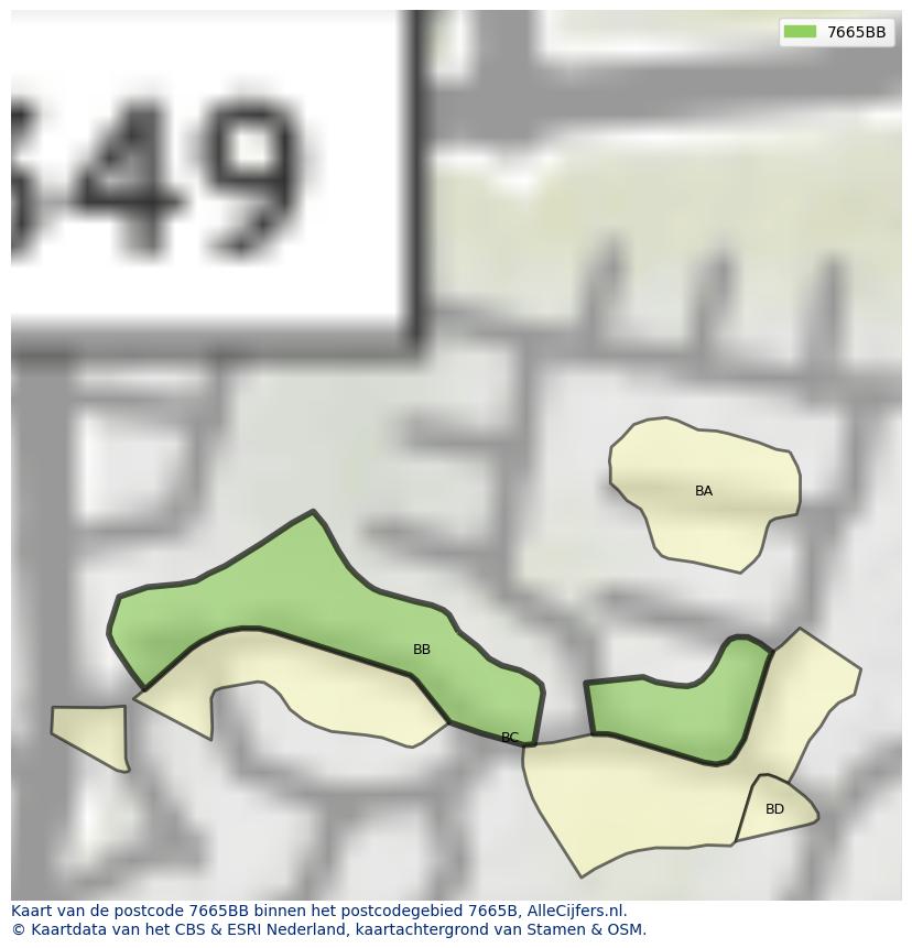 Afbeelding van het postcodegebied 7665 BB op de kaart.