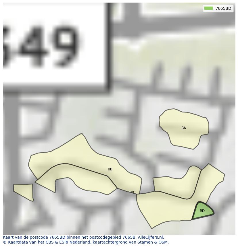 Afbeelding van het postcodegebied 7665 BD op de kaart.