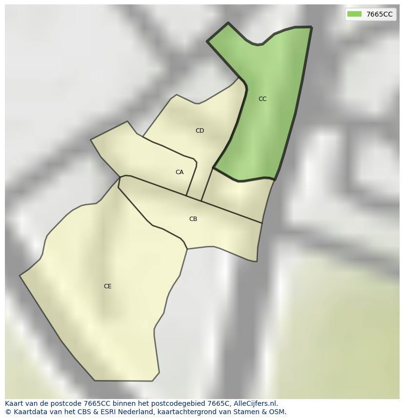 Afbeelding van het postcodegebied 7665 CC op de kaart.