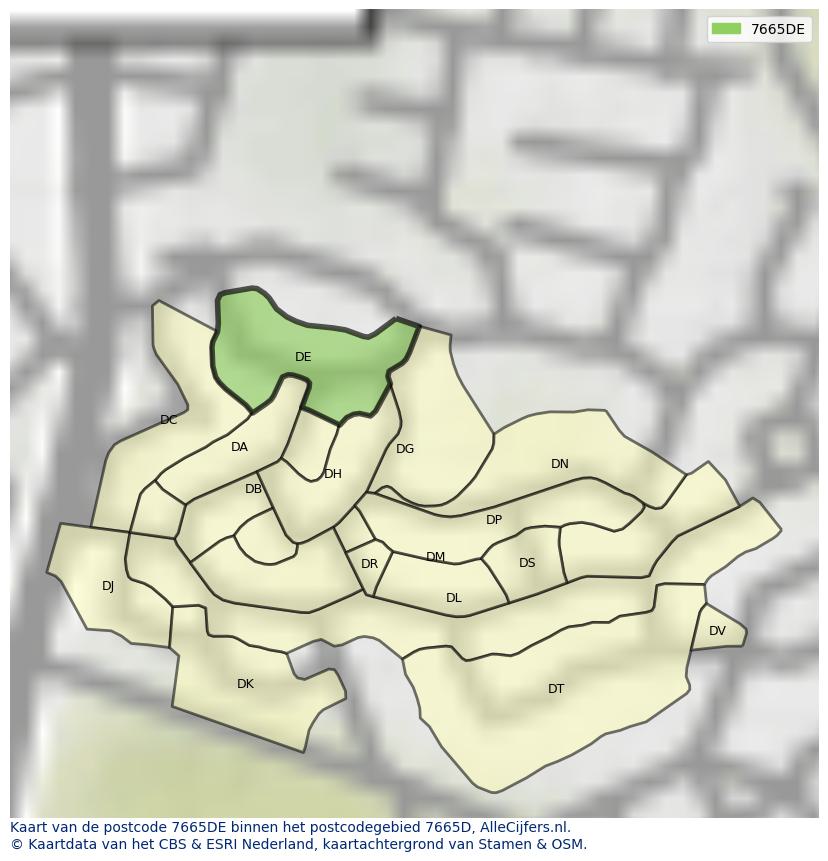 Afbeelding van het postcodegebied 7665 DE op de kaart.