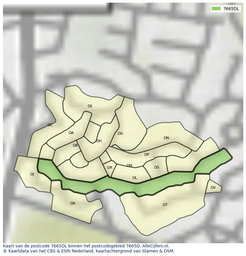 Afbeelding van het postcodegebied 7665 DL op de kaart.