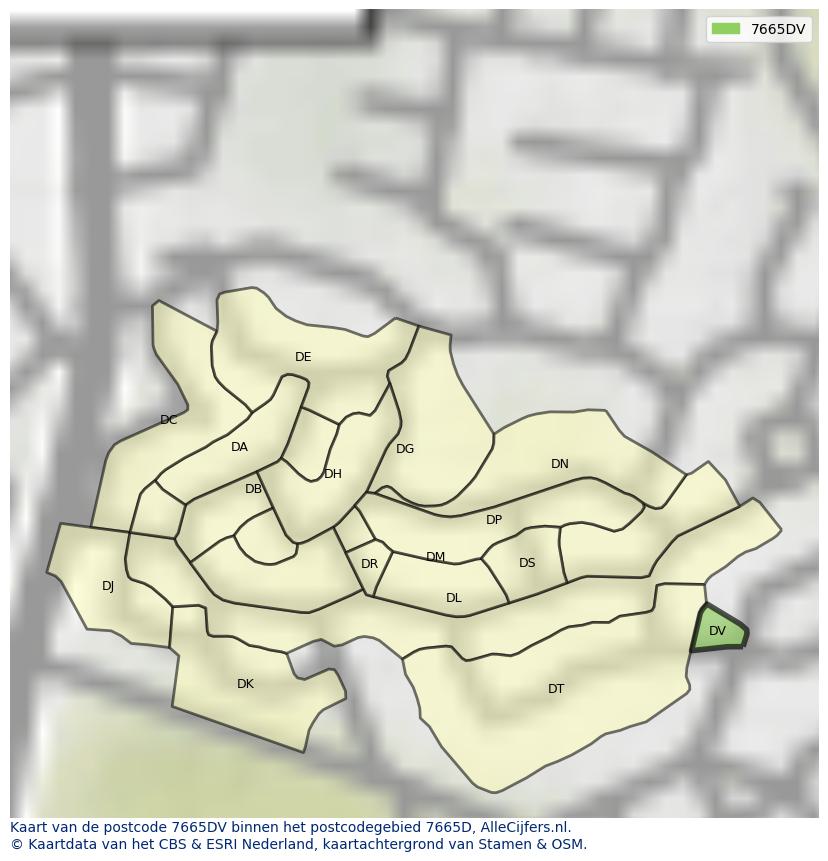 Afbeelding van het postcodegebied 7665 DV op de kaart.