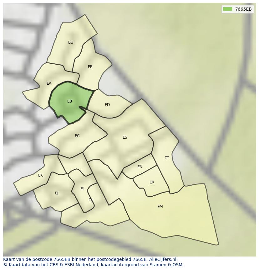 Afbeelding van het postcodegebied 7665 EB op de kaart.