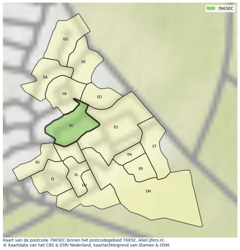 Afbeelding van het postcodegebied 7665 EC op de kaart.