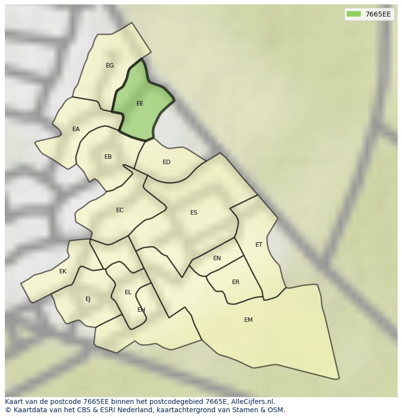 Afbeelding van het postcodegebied 7665 EE op de kaart.