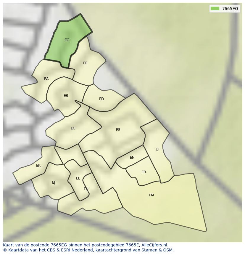 Afbeelding van het postcodegebied 7665 EG op de kaart.