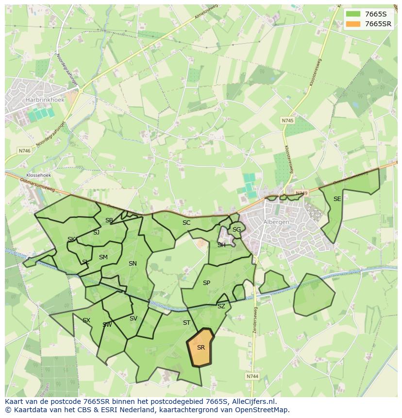 Afbeelding van het postcodegebied 7665 SR op de kaart.