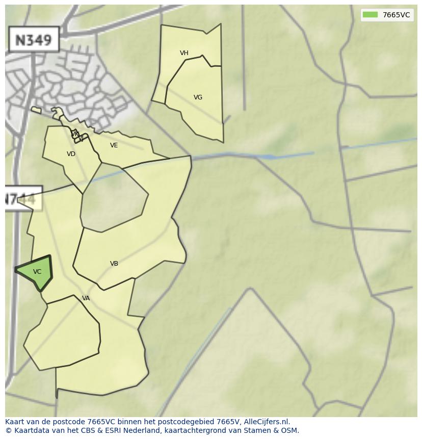 Afbeelding van het postcodegebied 7665 VC op de kaart.