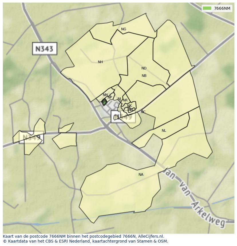 Afbeelding van het postcodegebied 7666 NM op de kaart.