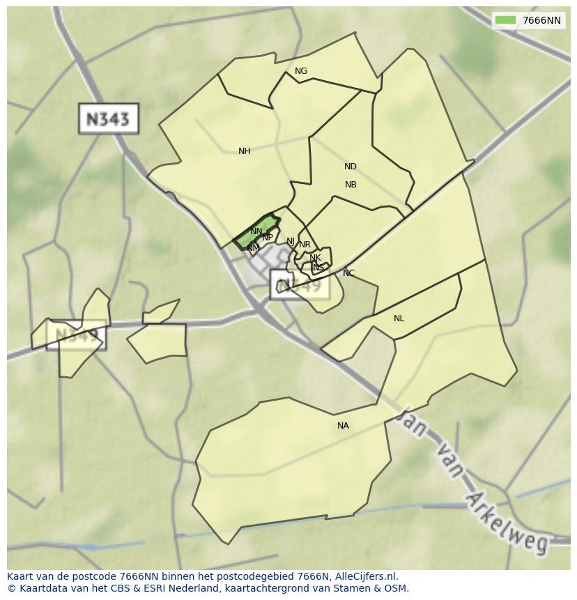 Afbeelding van het postcodegebied 7666 NN op de kaart.