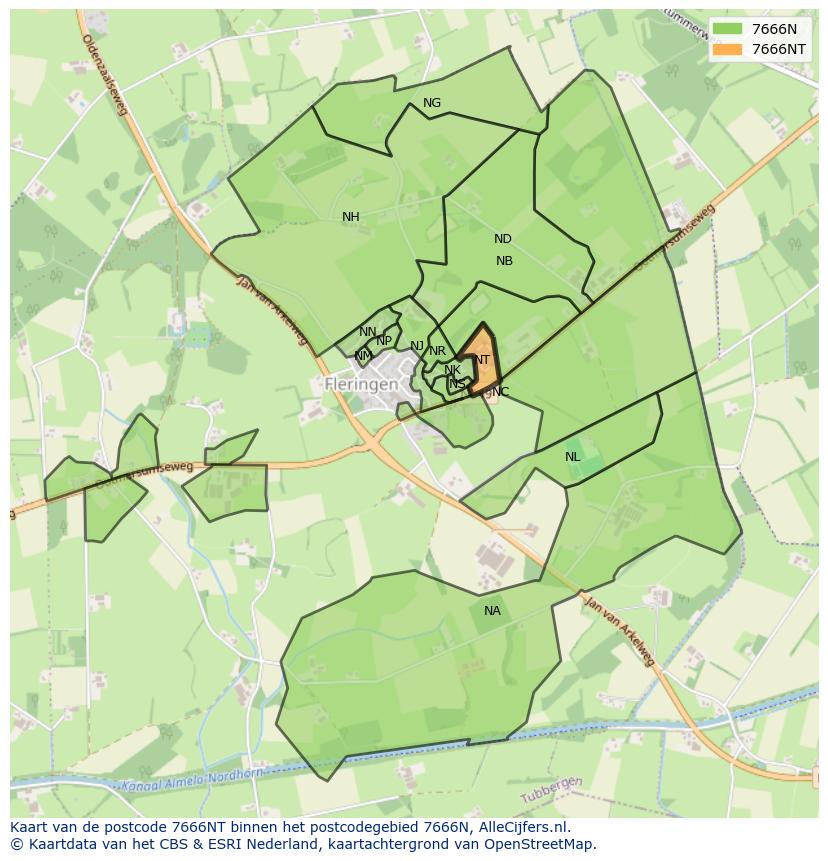 Afbeelding van het postcodegebied 7666 NT op de kaart.