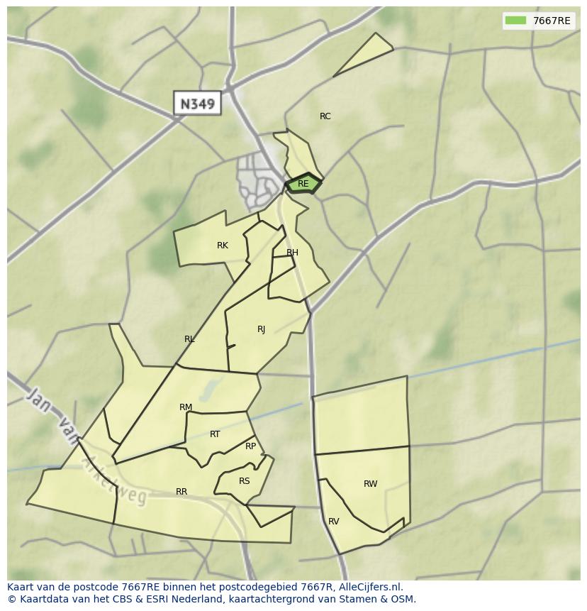Afbeelding van het postcodegebied 7667 RE op de kaart.