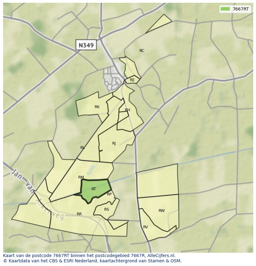 Afbeelding van het postcodegebied 7667 RT op de kaart.