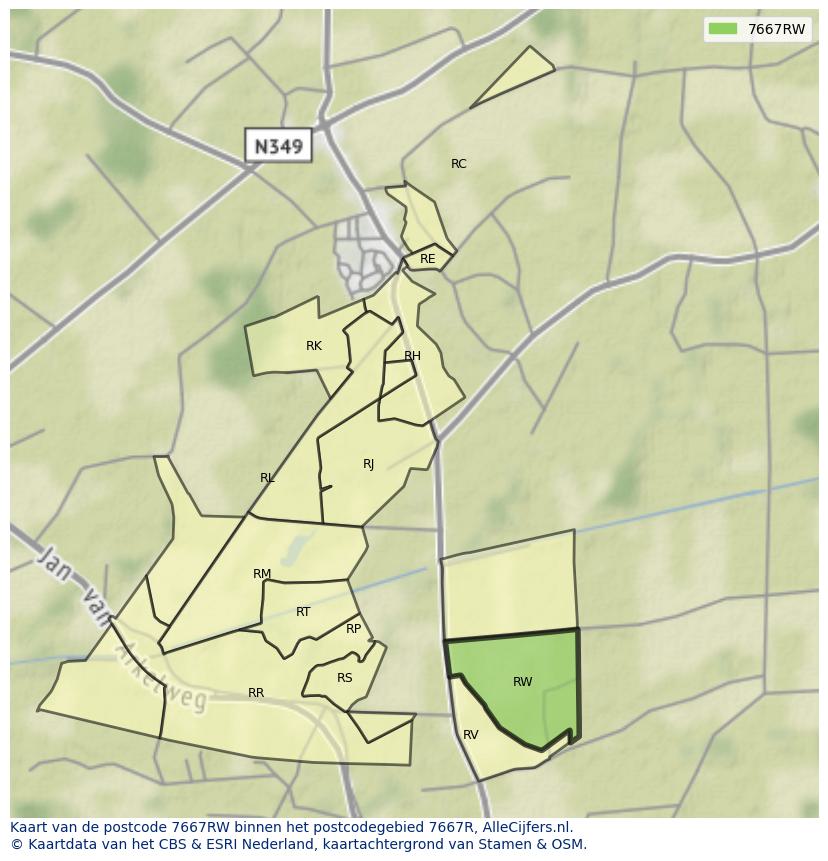 Afbeelding van het postcodegebied 7667 RW op de kaart.