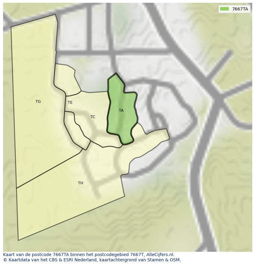 Afbeelding van het postcodegebied 7667 TA op de kaart.