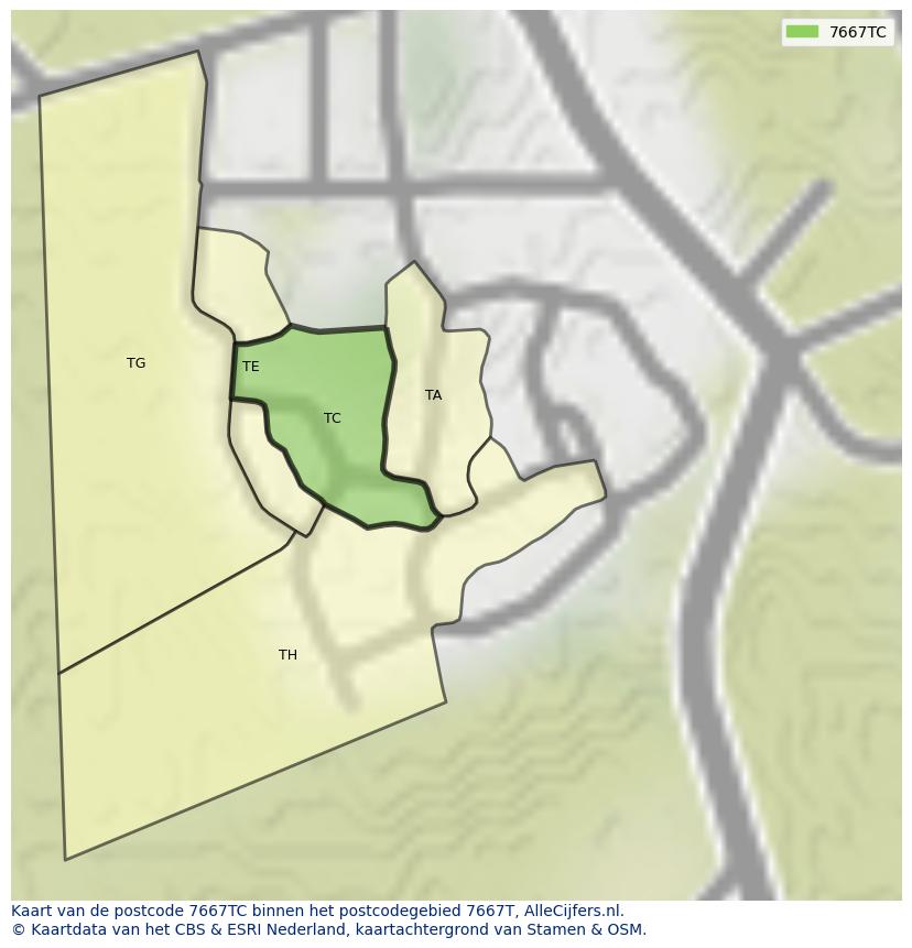 Afbeelding van het postcodegebied 7667 TC op de kaart.
