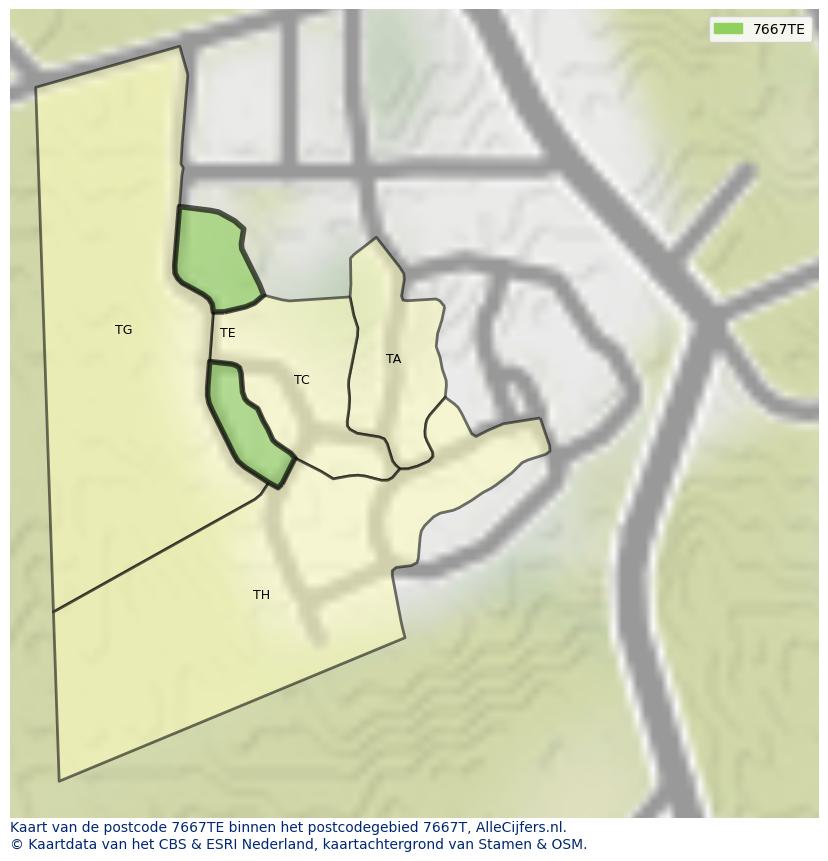 Afbeelding van het postcodegebied 7667 TE op de kaart.