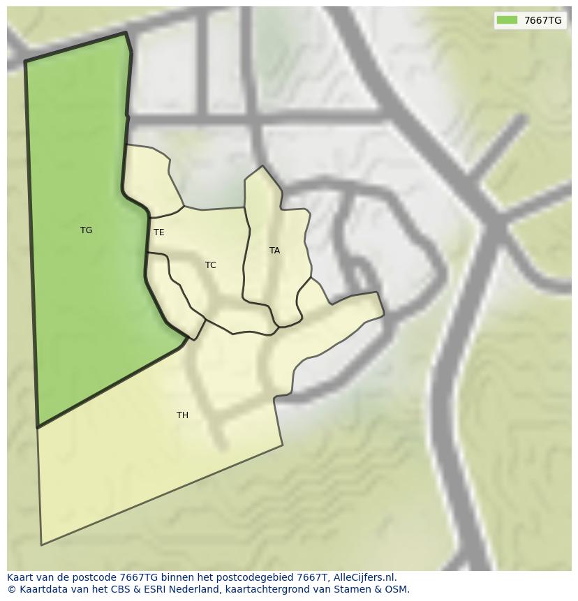 Afbeelding van het postcodegebied 7667 TG op de kaart.